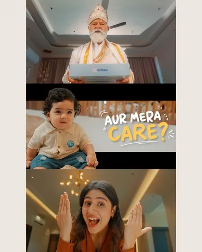 Stills from the Kidbea film, with a baby asking 'Aur mera care?'